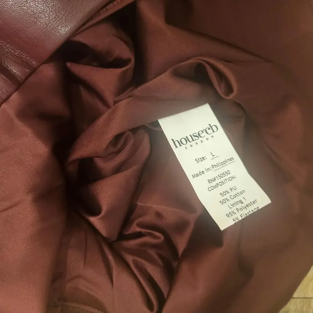 HOUSE OF CB 'Jaquetta' Wine / Burgundy Vegan Leather Midi Dress